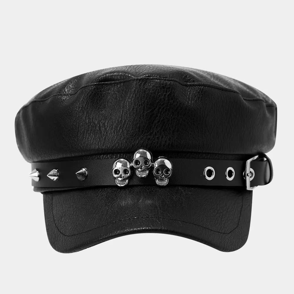 Studded Embellished Faux Leather Hat, image 7