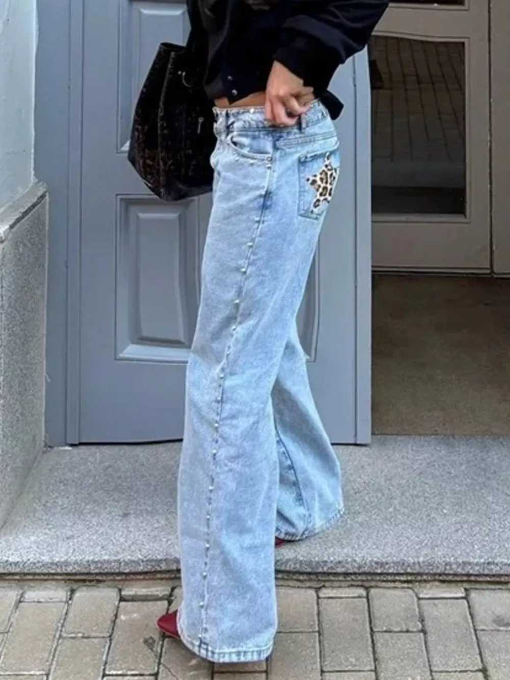 Leopard Star Patches Wide Leg Jeans, image 10