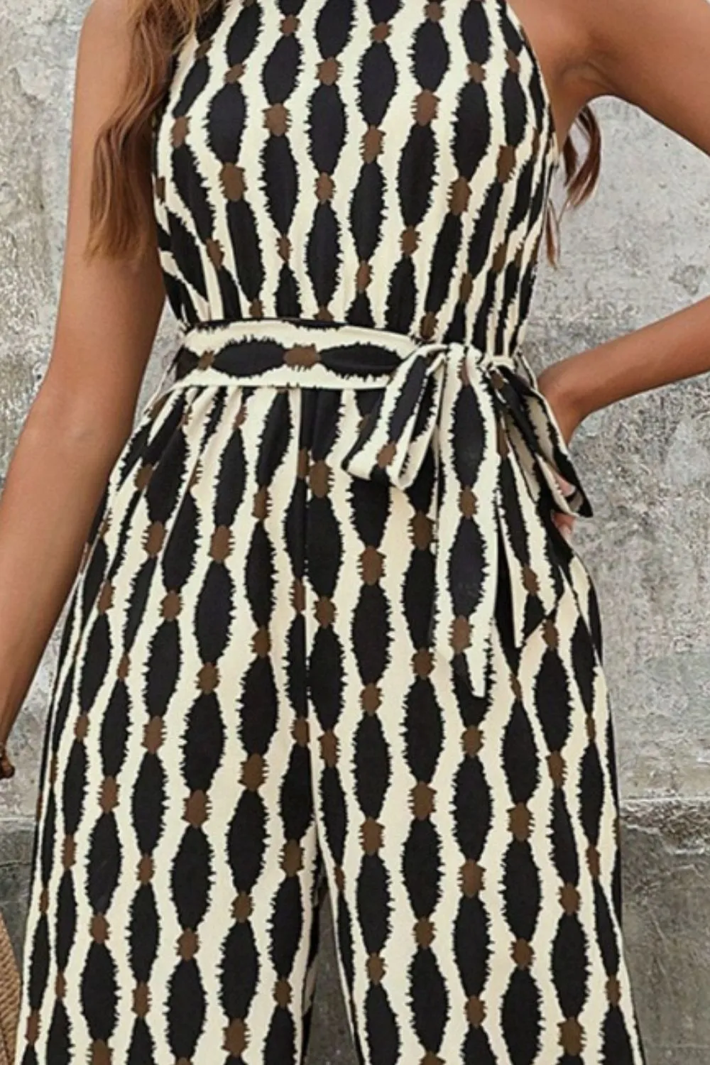 Tied Printed Grecian Neck Jumpsuit, image 2