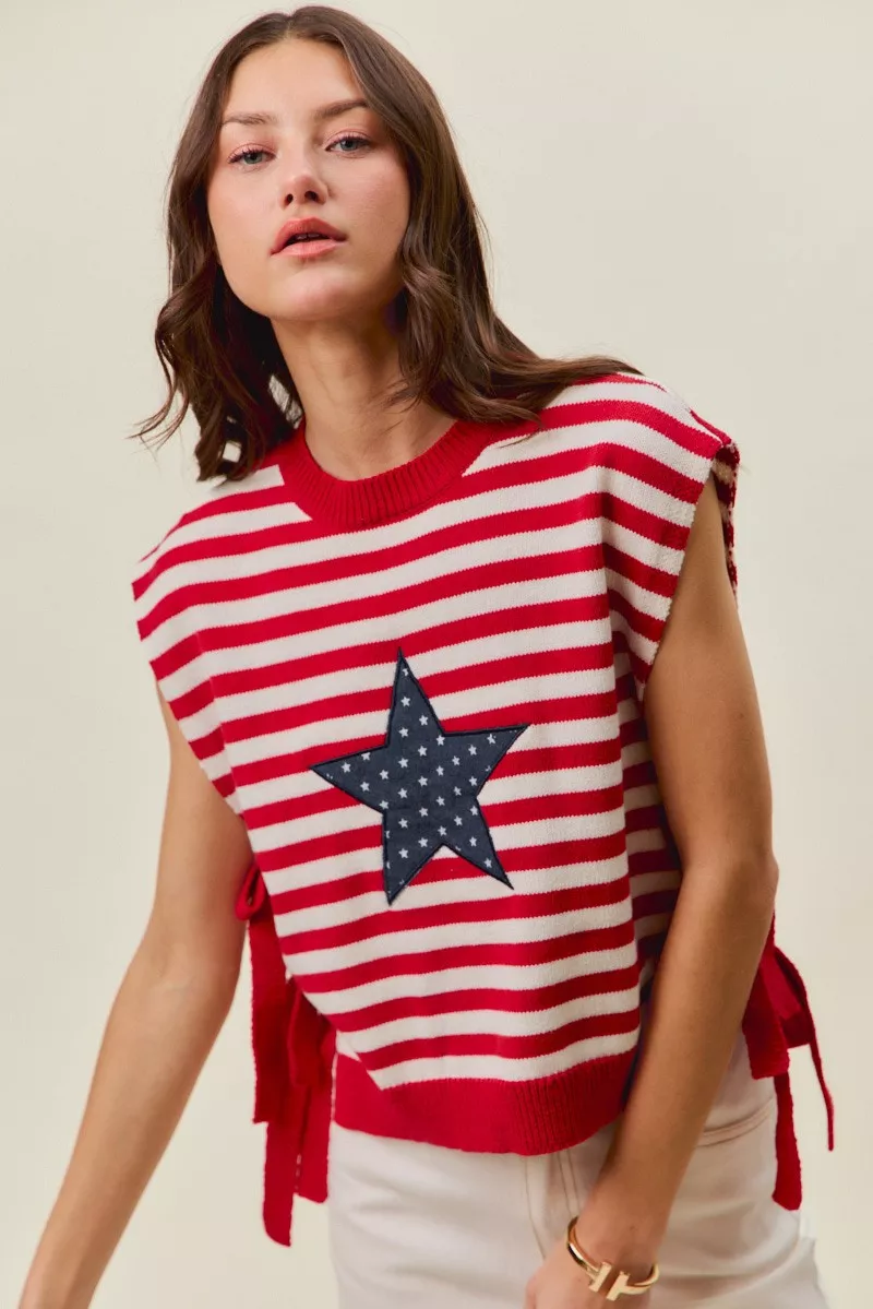 Stripe Star Patch 4th Of July Side Tie Vest Top, image 15