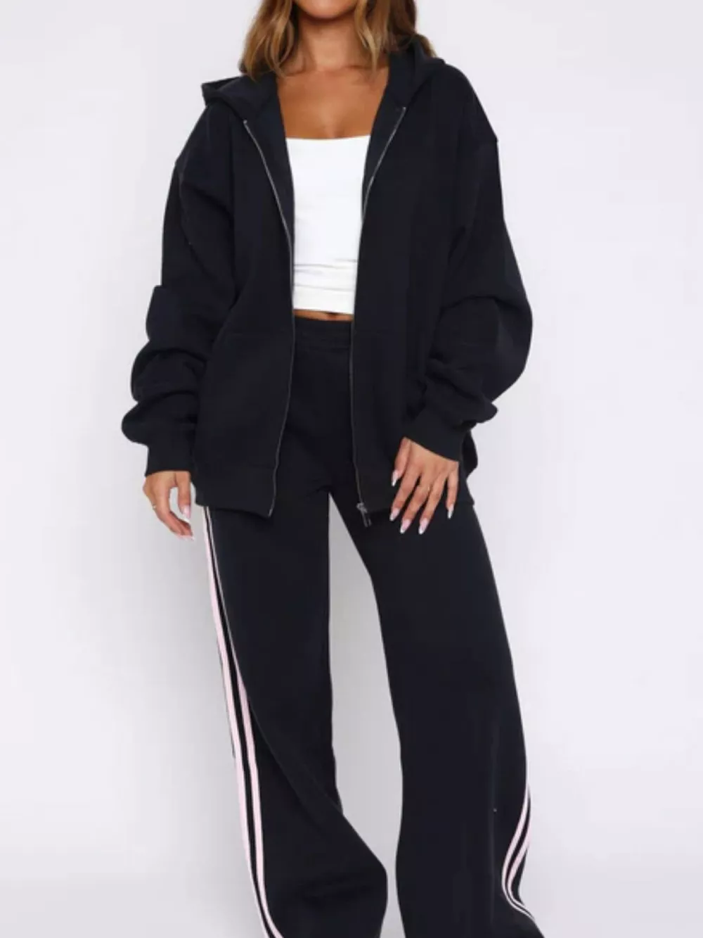 Zip Up Hoodie and Striped Pants Set, image 3