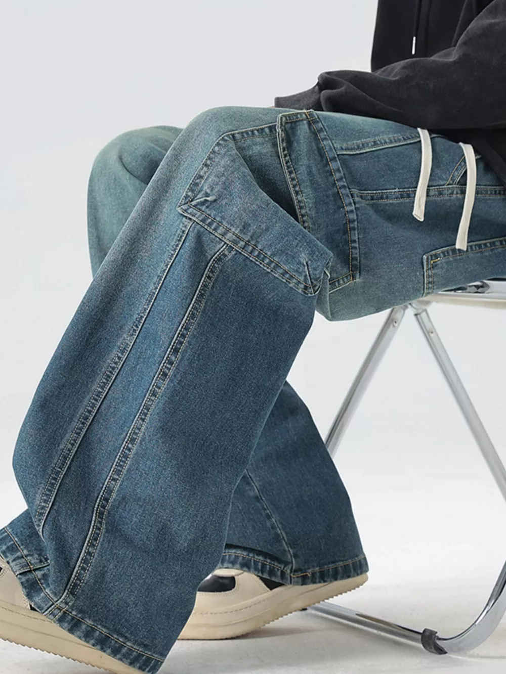 Men's Full Size Wash Wide Leg Cargo Jeans Plus Size, image 13
