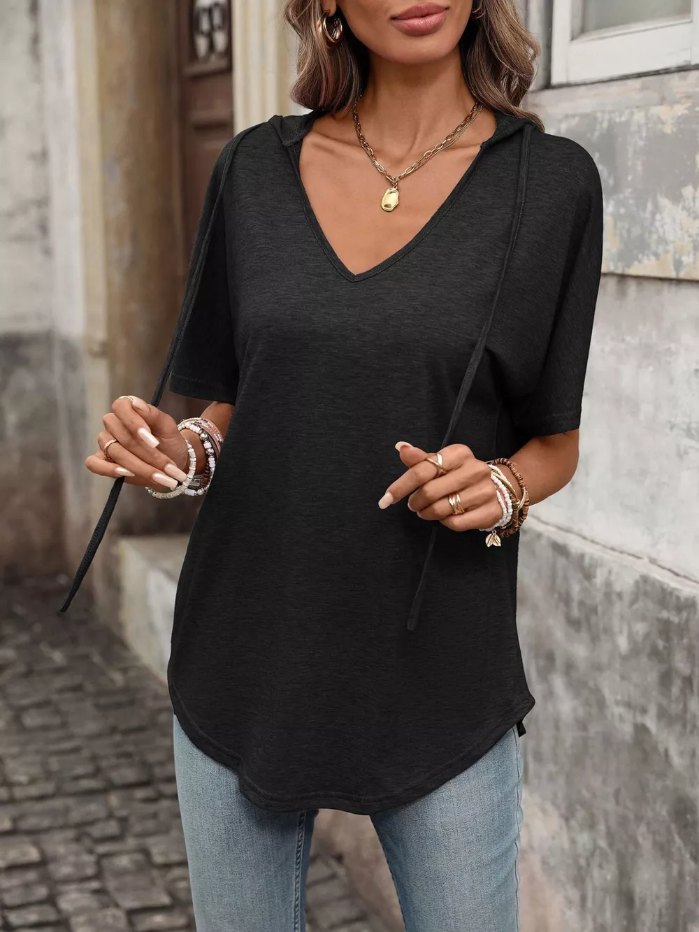 Casual Short Sleeve Hooded T-Shirt, image 13