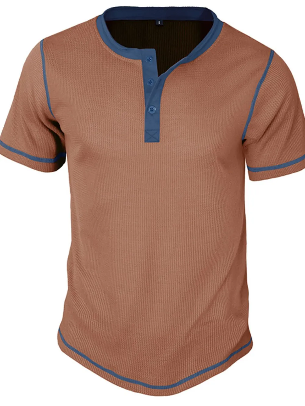 Men's Full Size Contrast Stitch Henley Polo Shirt Plus Size, image 11