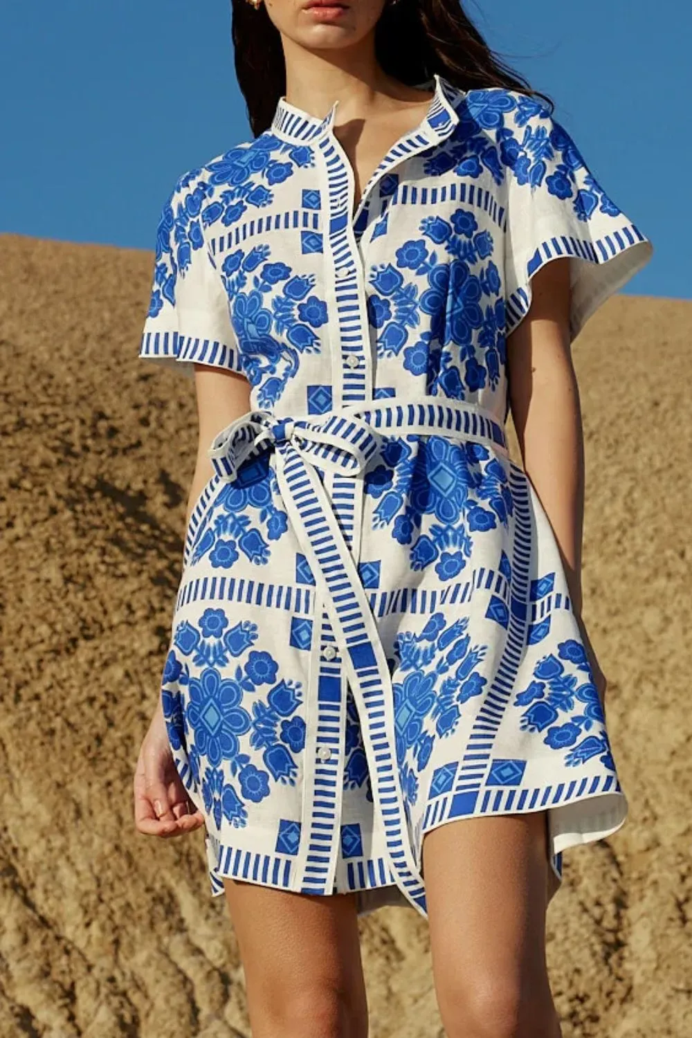 Printed Tie Waist Short Sleeve Dress, image 5