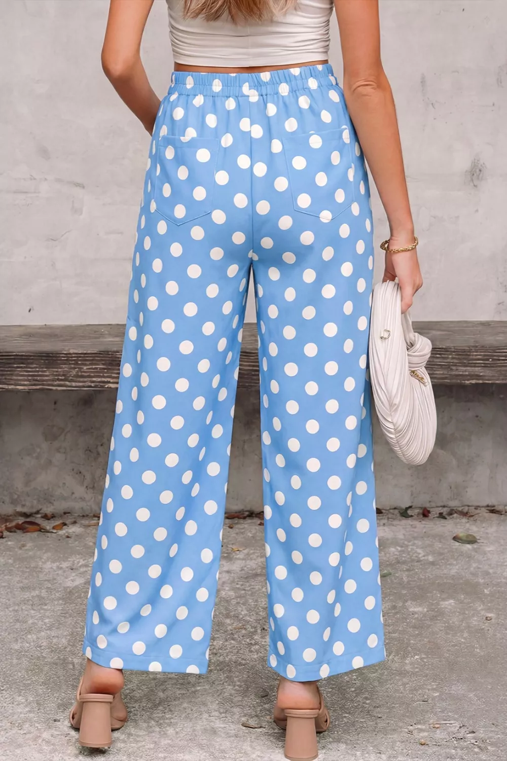 Polka Dot Print Patched Pocket Mid-rise Straight Leg Pants, image 2