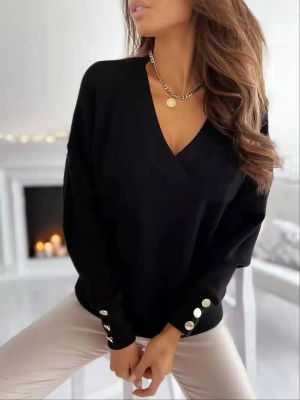 V-Neck Long Sleeve Sweatshirt, image 10