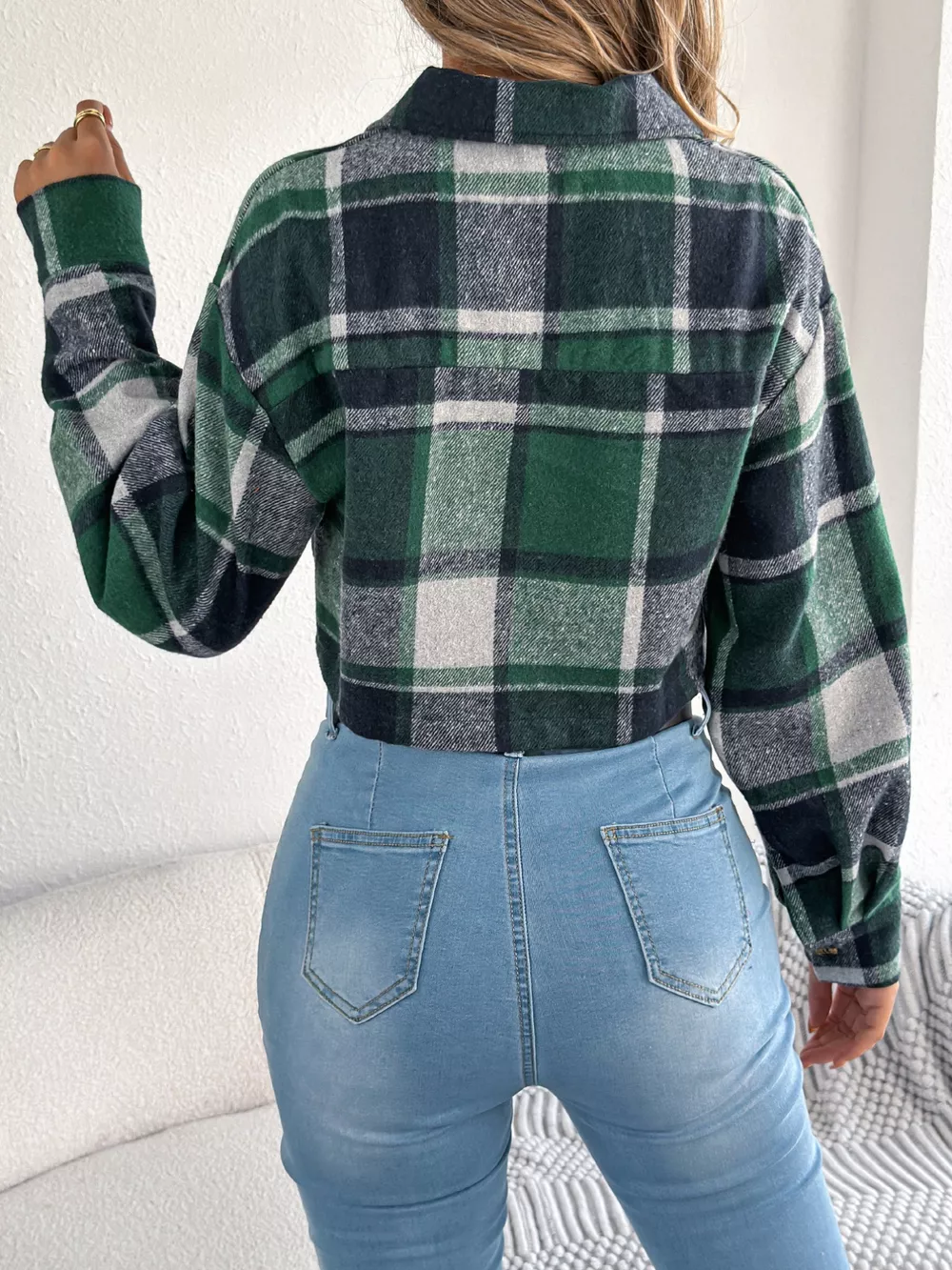 Plaid Button Up Cropped Jacket, image 13