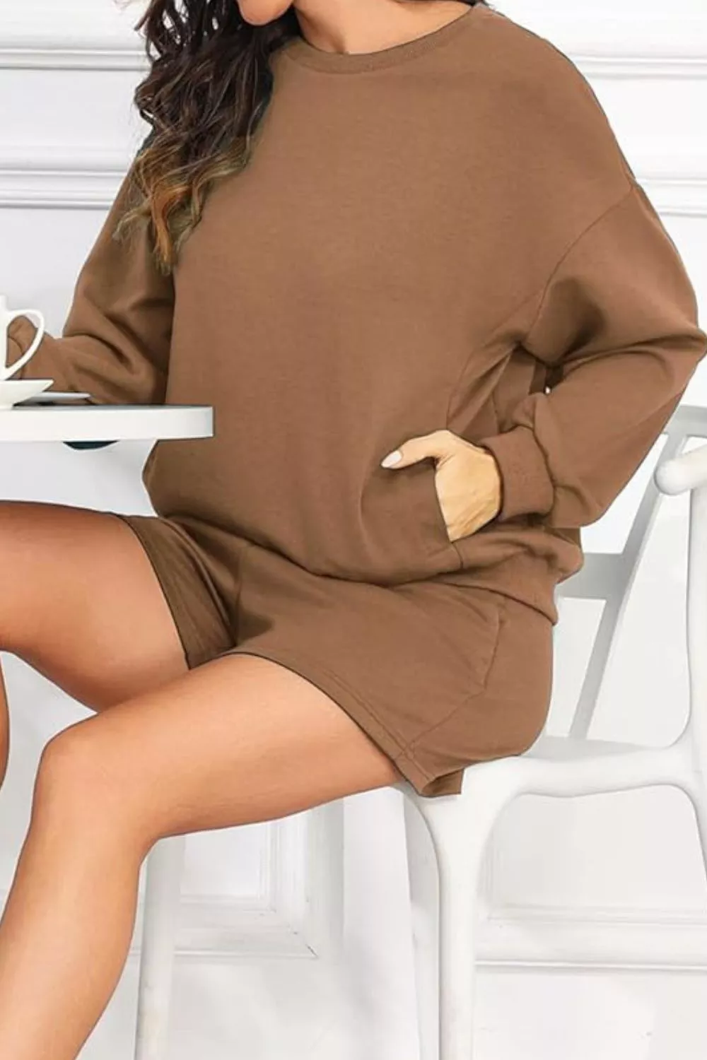 Round Neck Sweatshirt and Shorts Set, image 14