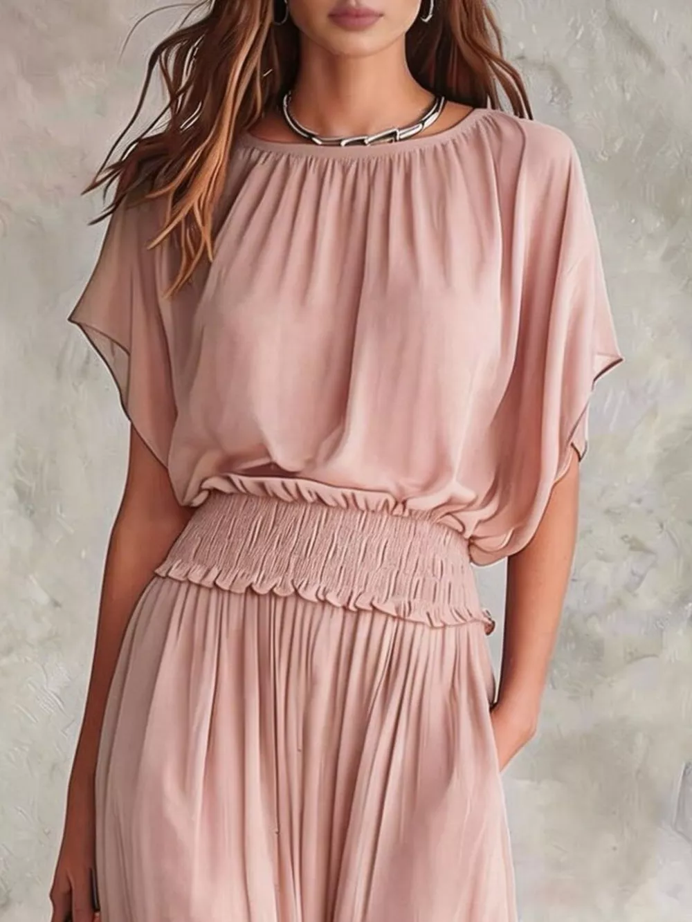 Chiffon Maxi Dress with Smocked Waist, image 5