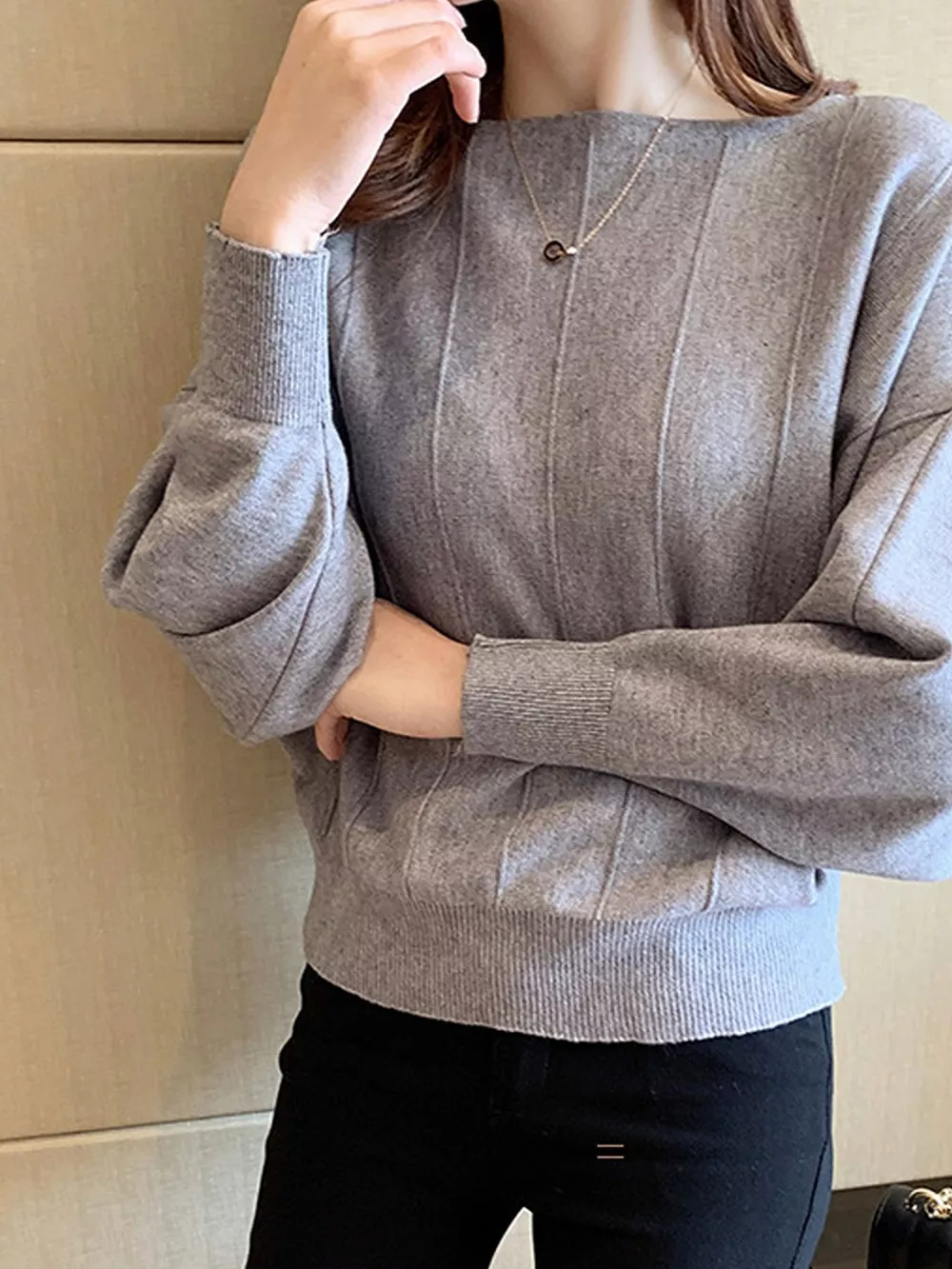 Ribbed Hem Batwing Sleeve Knit Top, image 10