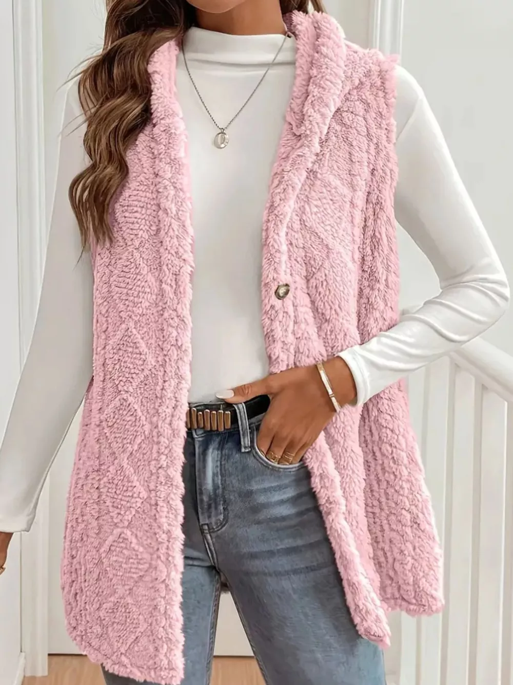 Button Up Plush Hooded Vest Coat, image 10