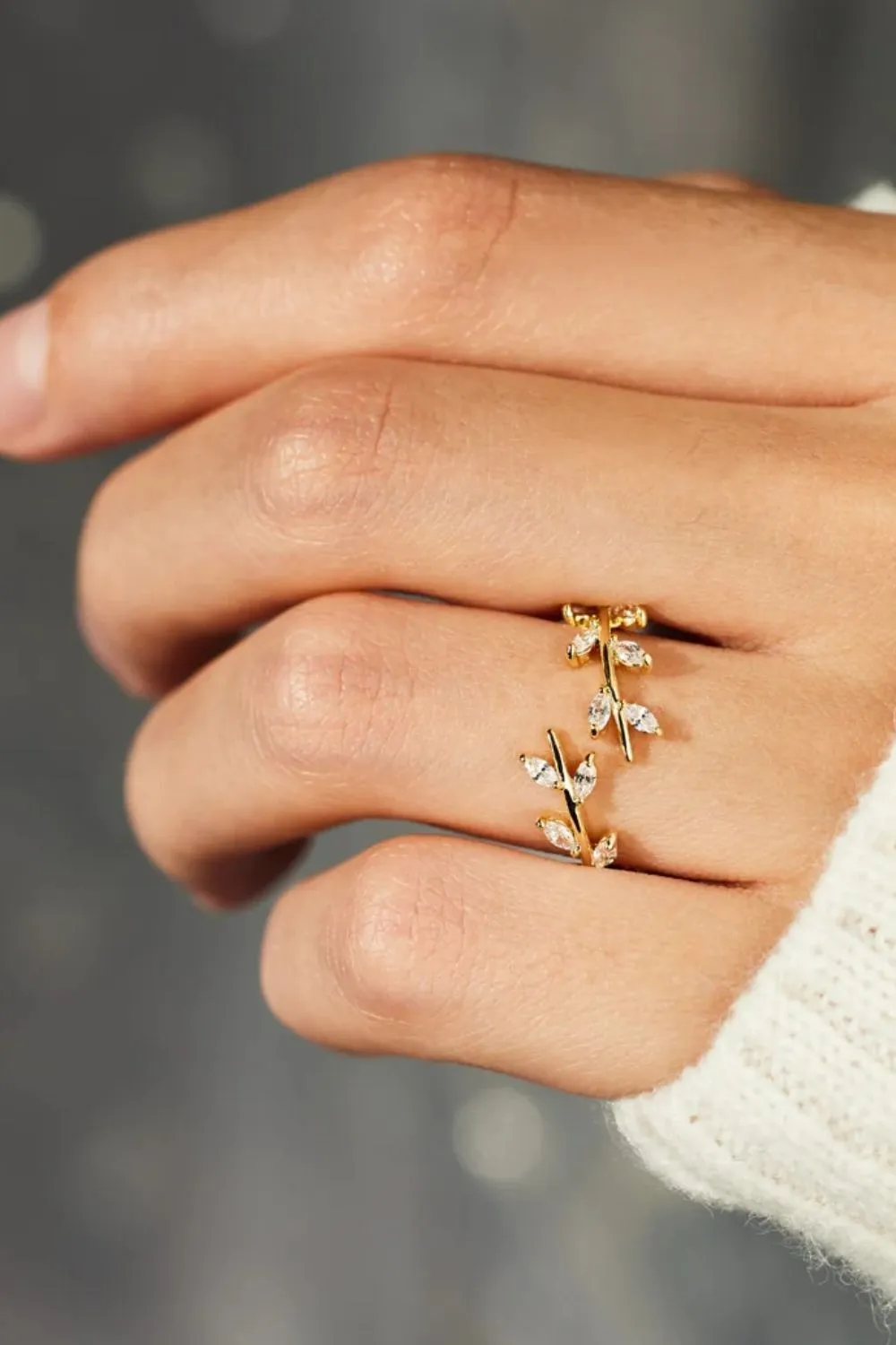 925 Sterling Silver Leaf Open Ring, image 2