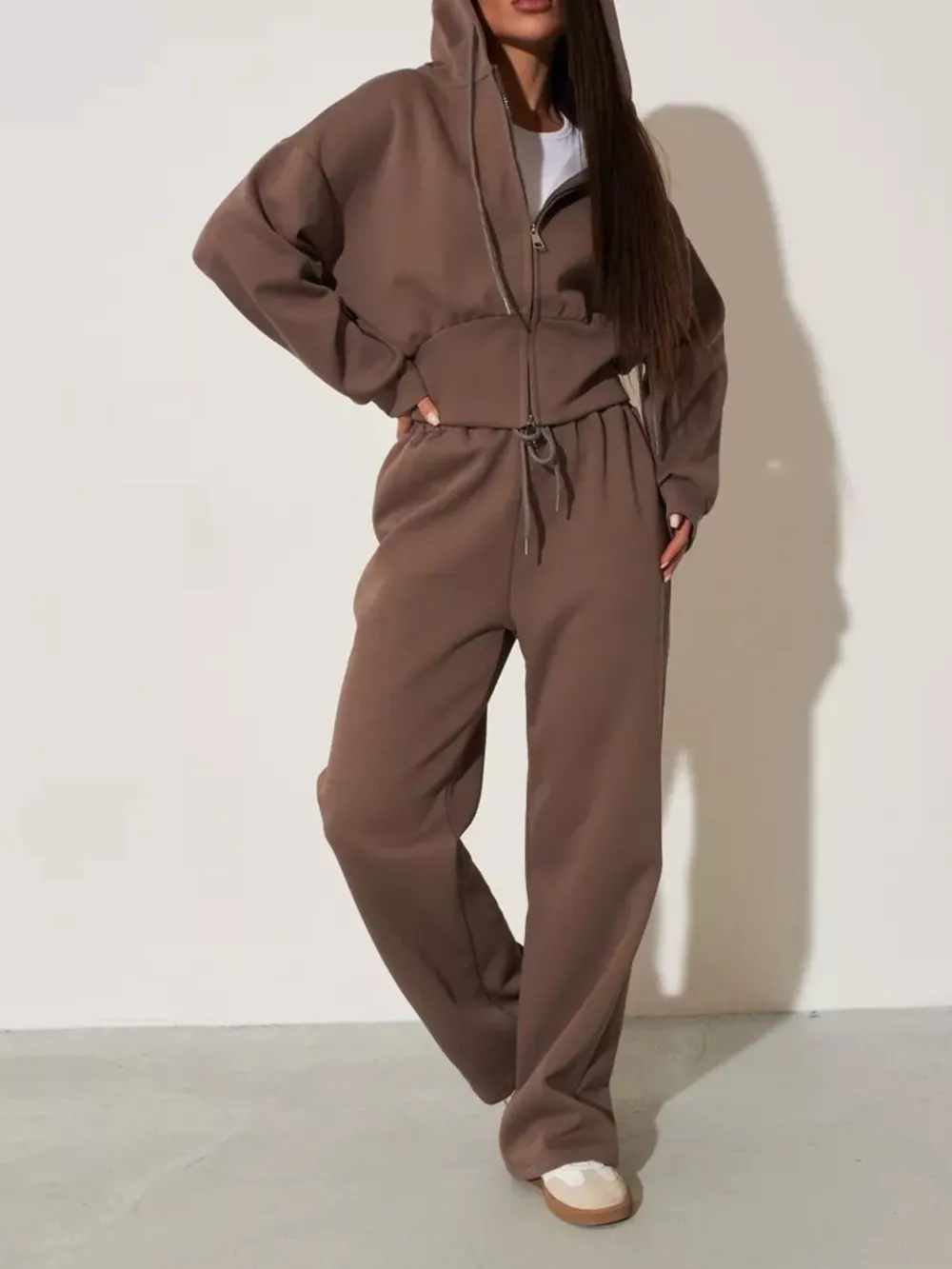 Zip-Up Hoodie and Wide-Leg Sweatpants Set, image 15
