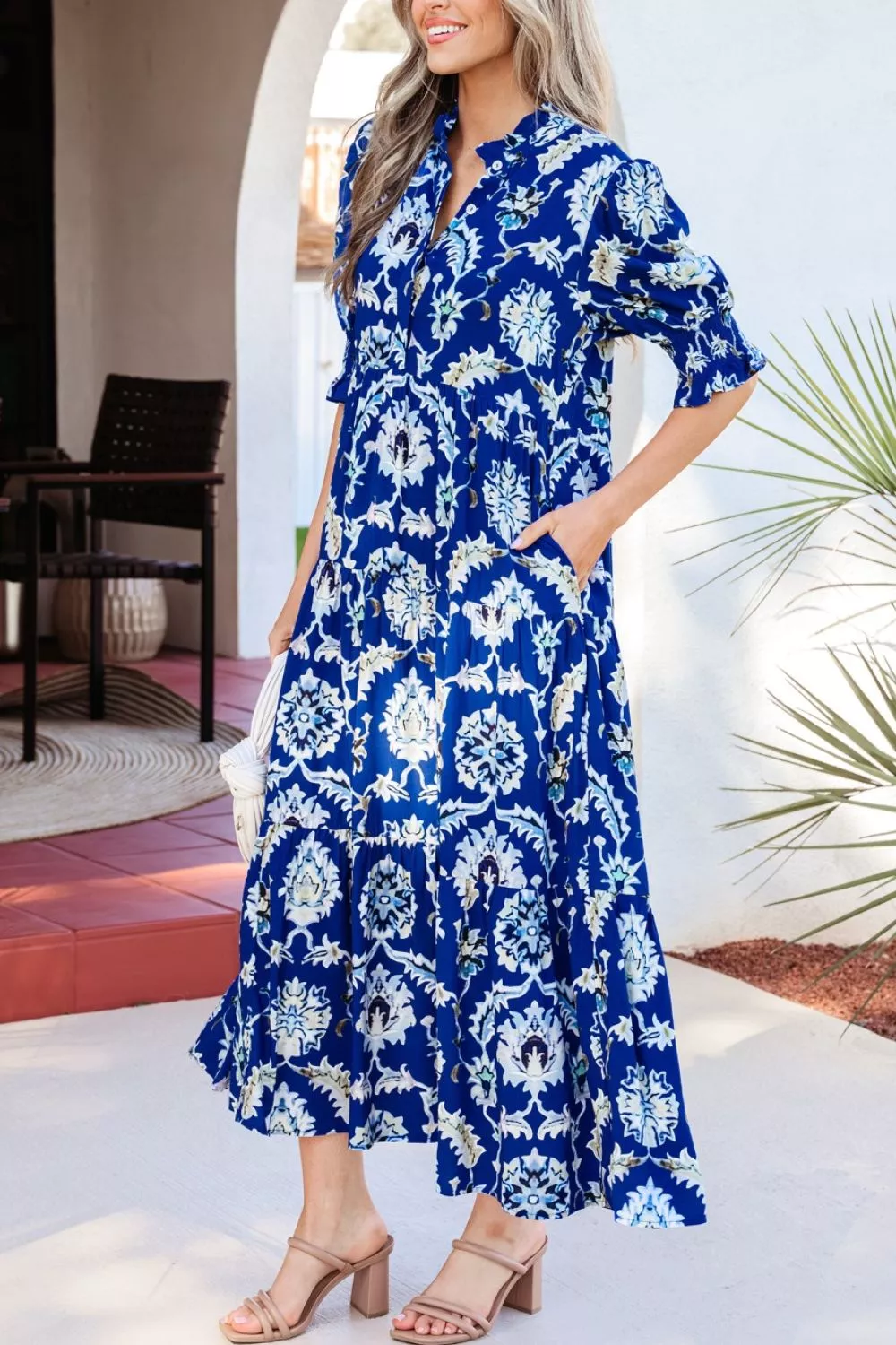 Wild Floral Print Frilled Collar Half Sleeve Dress, image 5