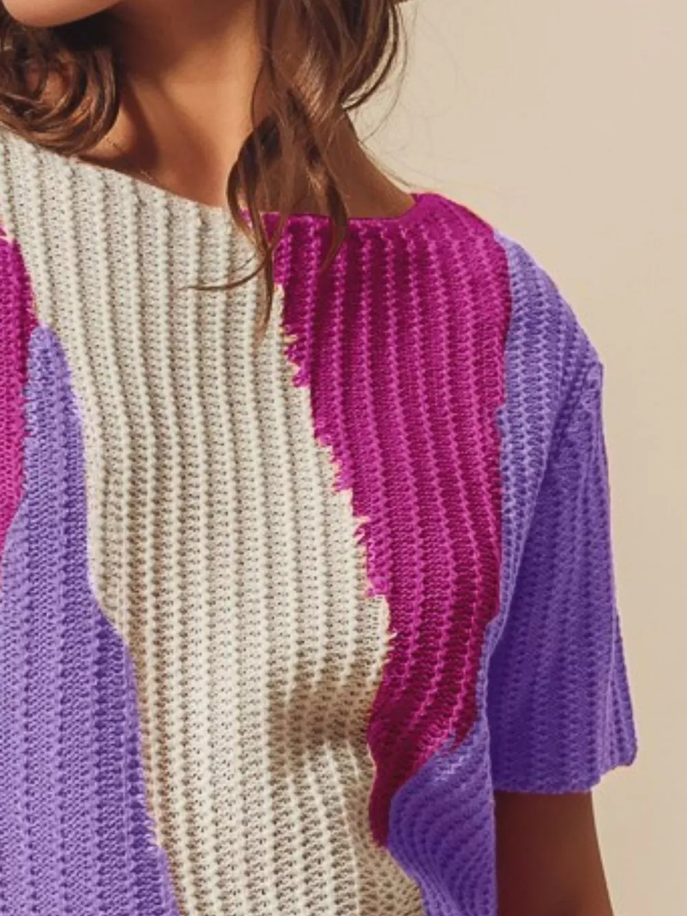 Boat Neck Multi Colored Lightweight Sweater Top, image 2