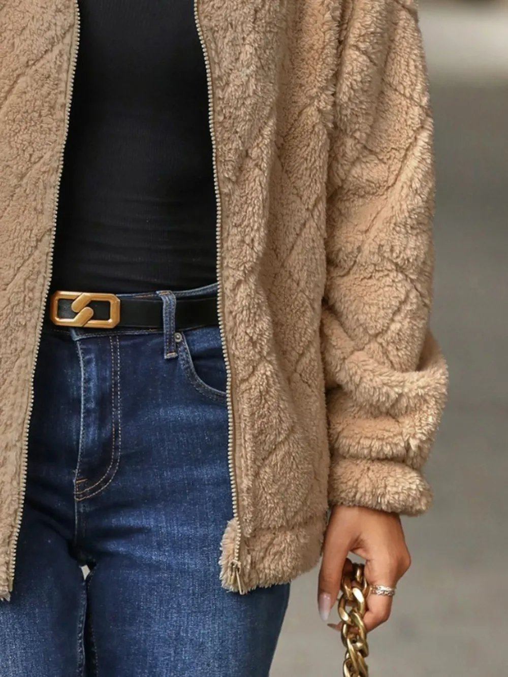 Fuzzy Pocketed Zip Up Jacket, image 4
