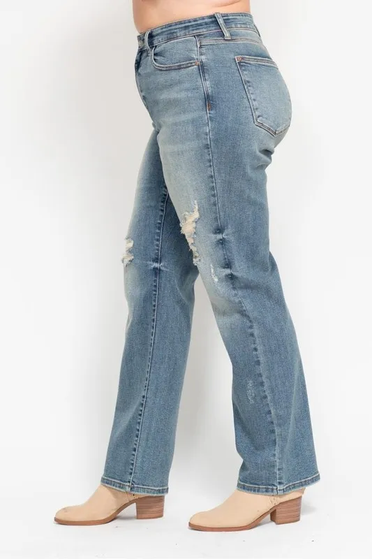 Full Size High Waist Distressed Dad Jean Plus Size, image 3