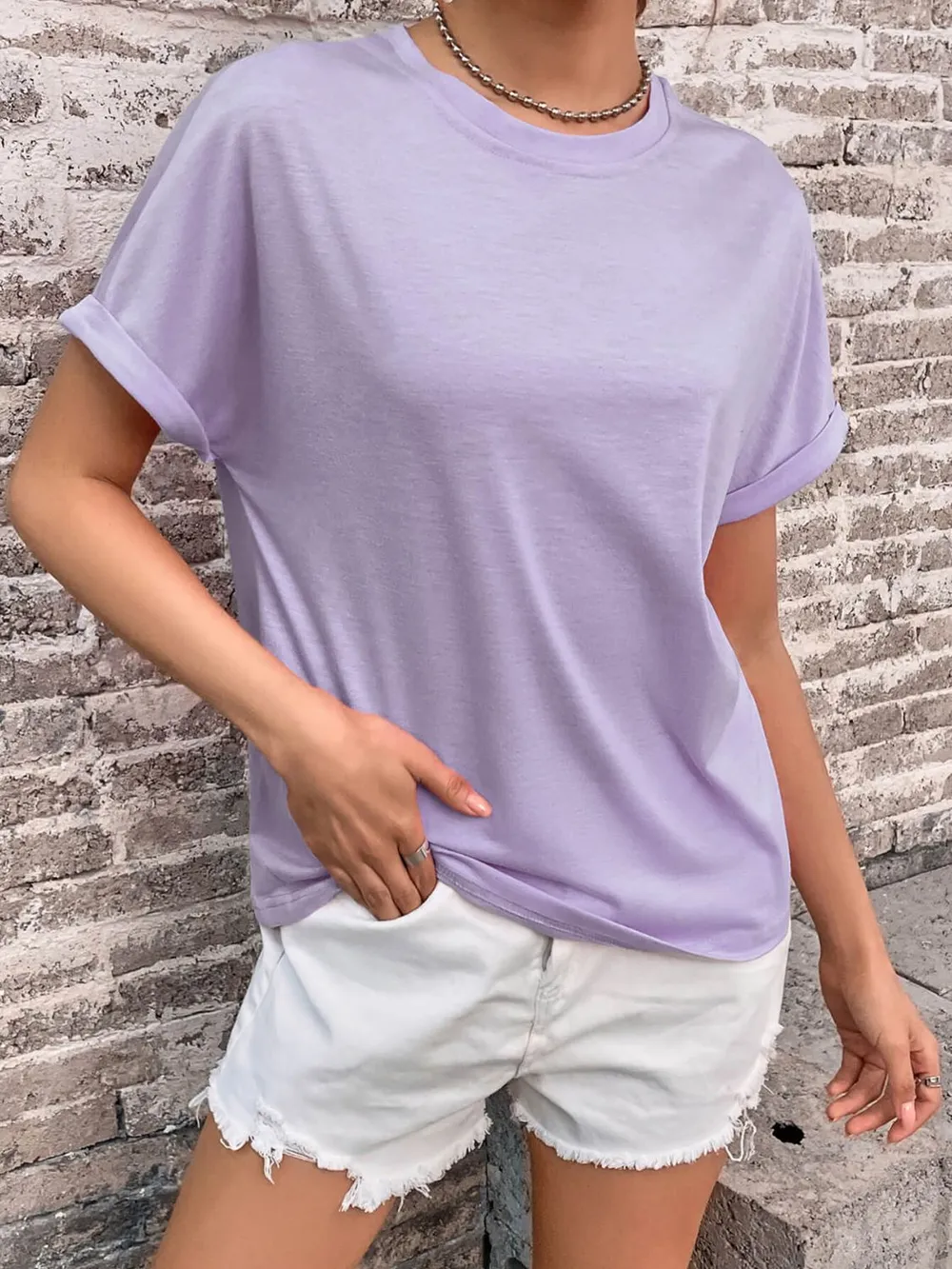 Round Neck Cuffed Sleeve T-Shirt, image 7
