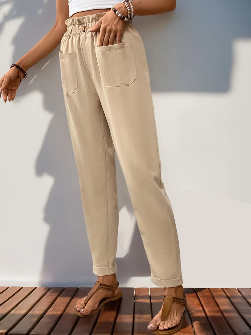Frill High Waist Pants with Pockets, image 5