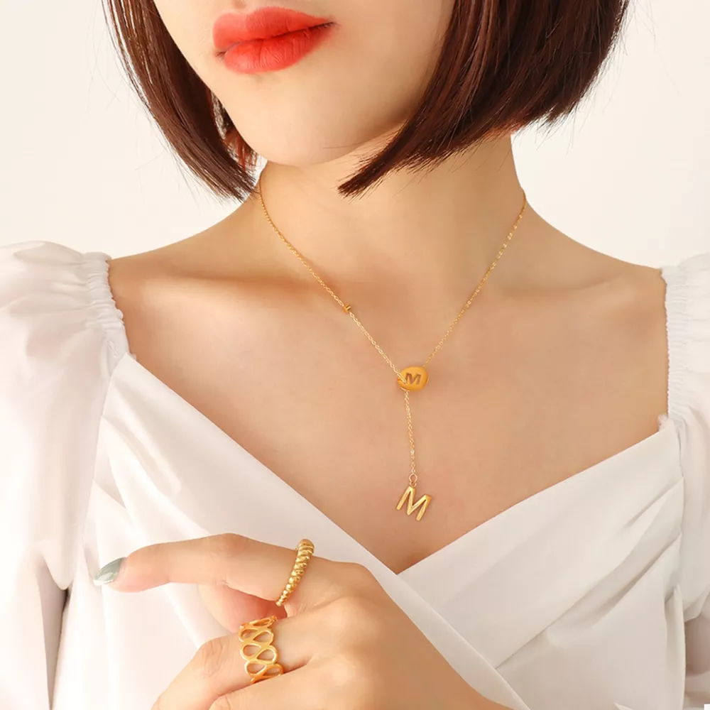 18K Gold-Plated Titanium Steel Letter Pendant Necklace, image 2