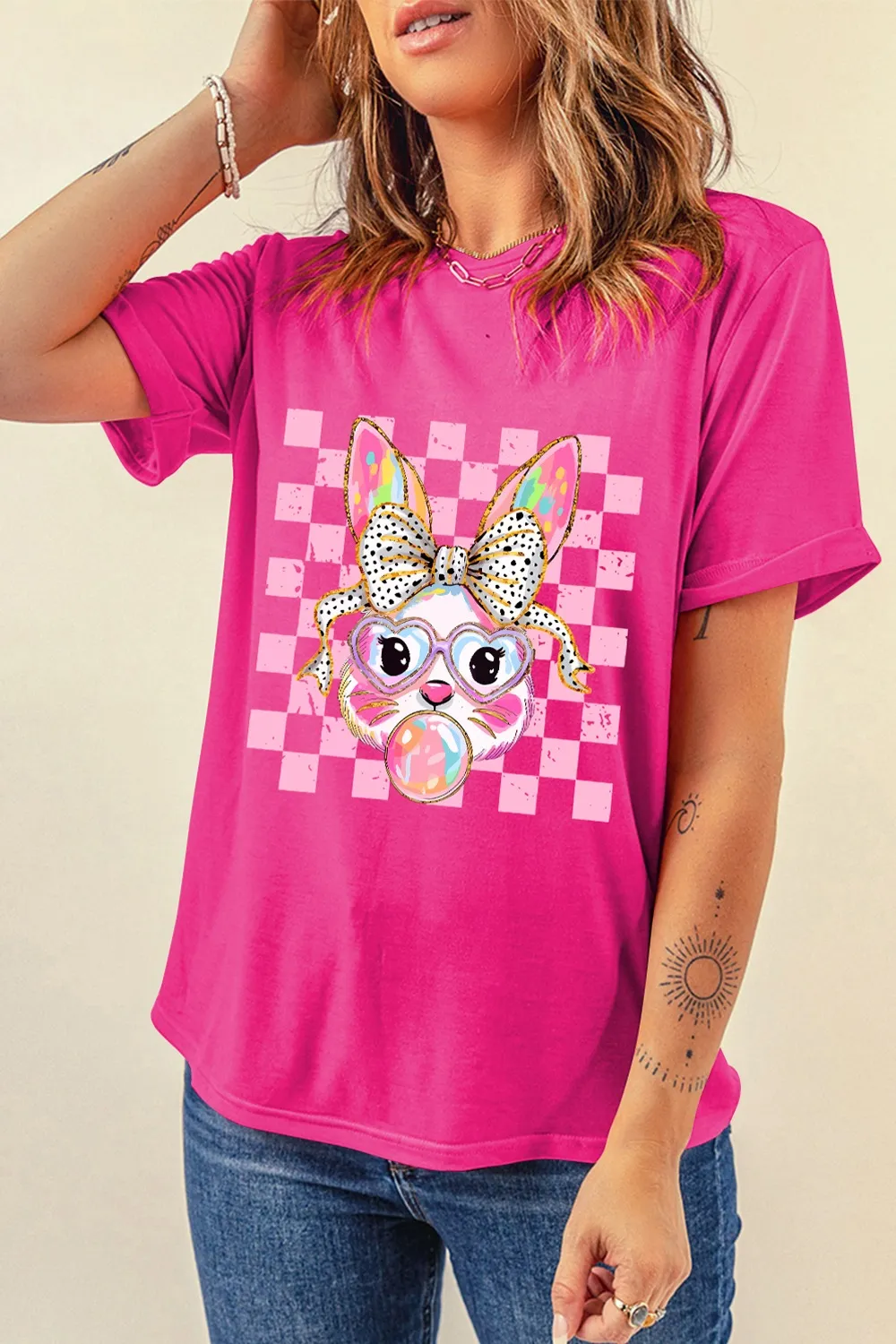 Rabbit Graphic Round Neck Short Sleeve T-Shirt, image 5