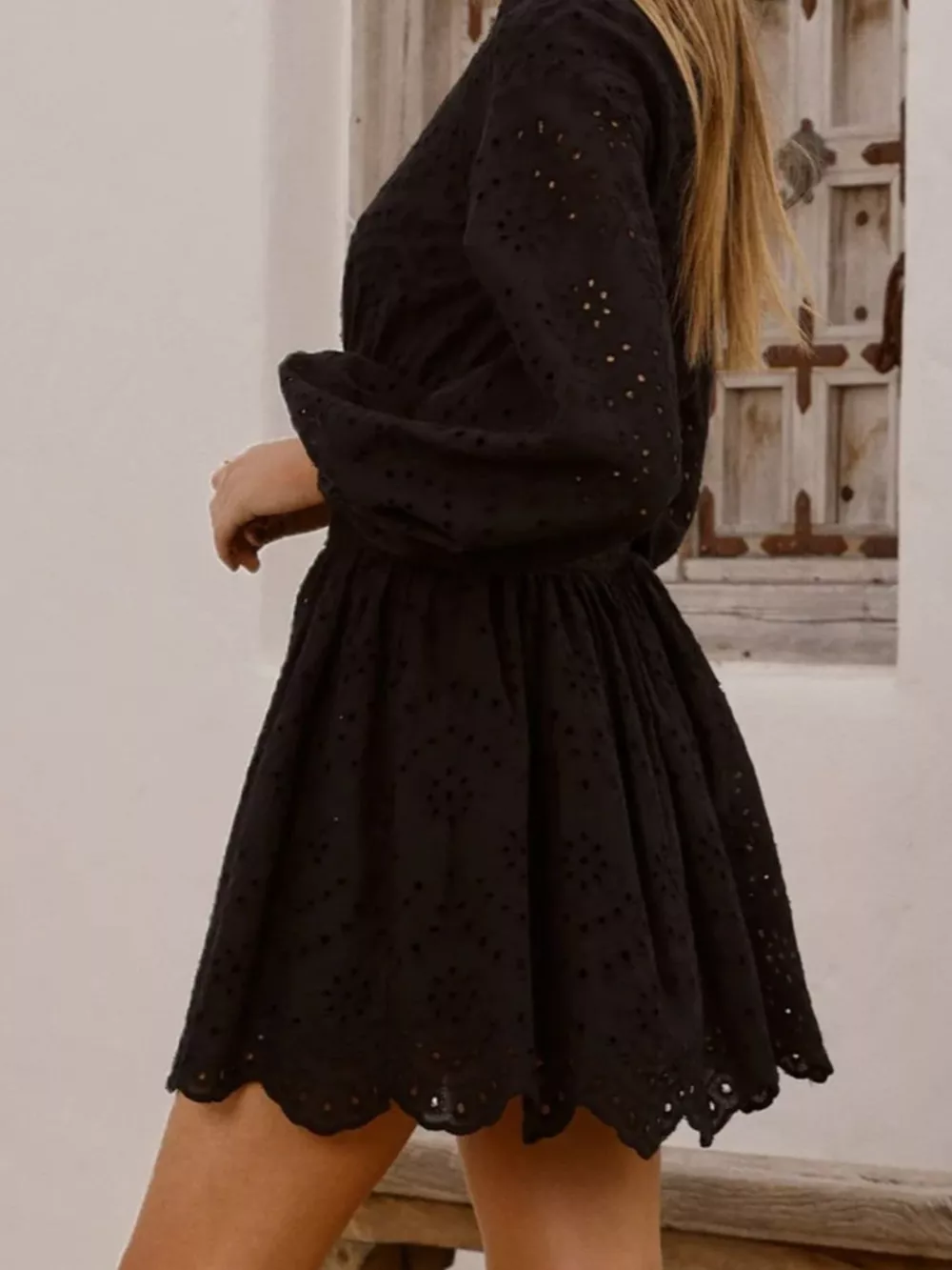 Eyelet Balloon Sleeve Mini Dress, image 11