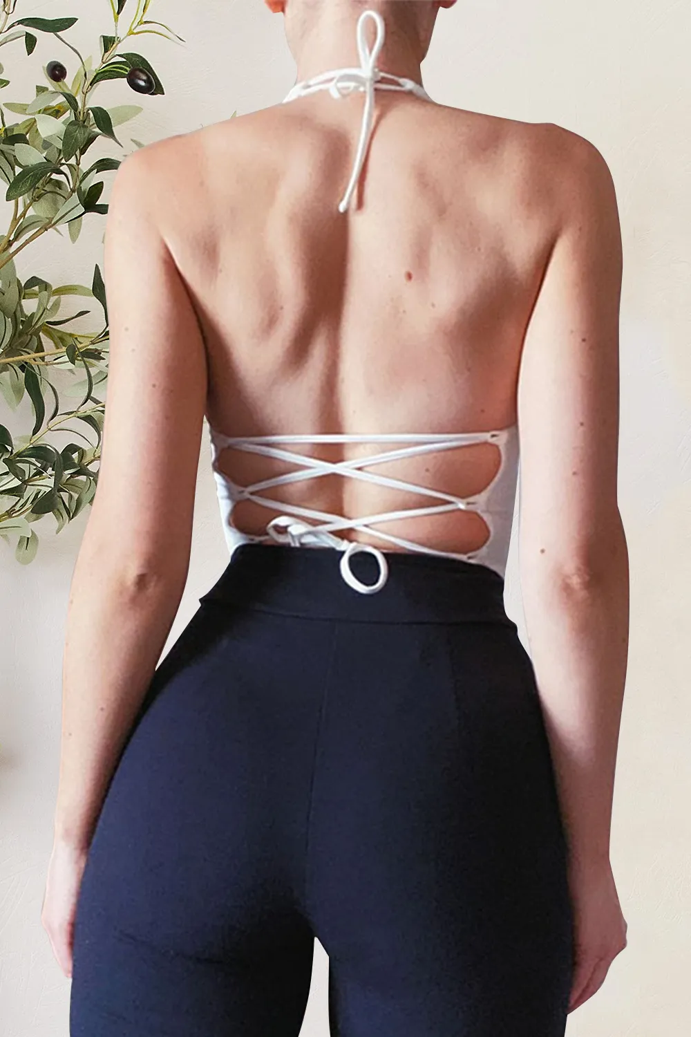 Backless Lace-Up Halter Neck Cami, image 3