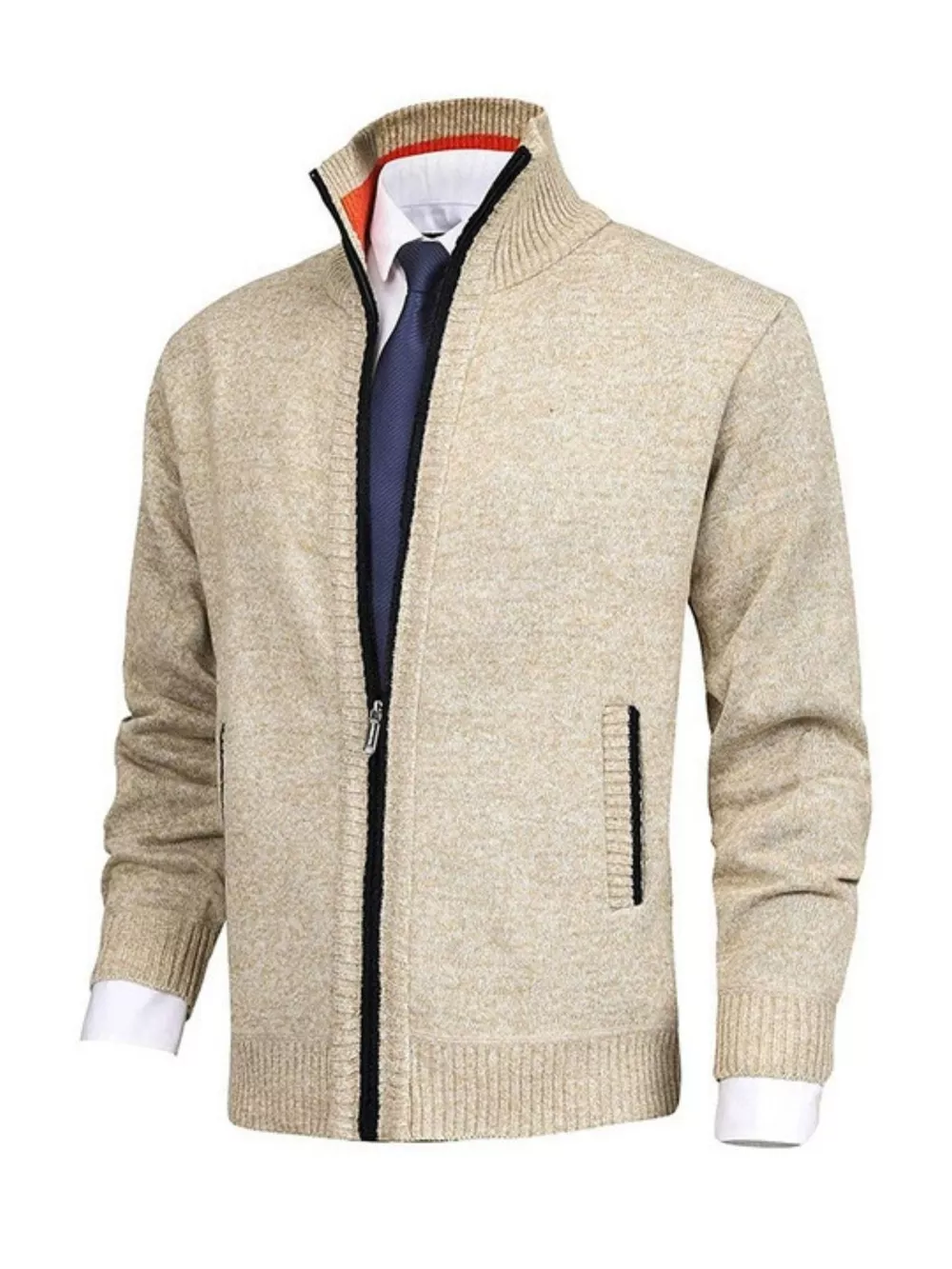 Men's Plus Size Zip Up Ribbed Hem Cardigan