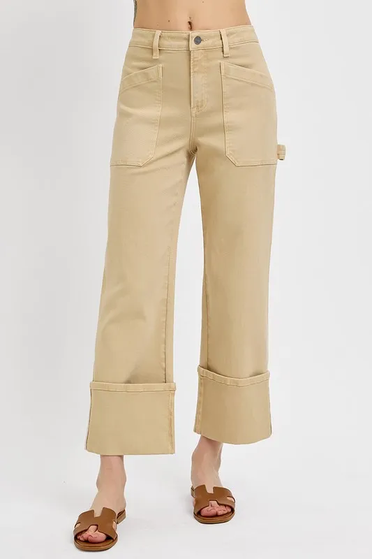 Full Size High Rise Wide Straight Cuffed Patch Jeans Plus Size, image 3