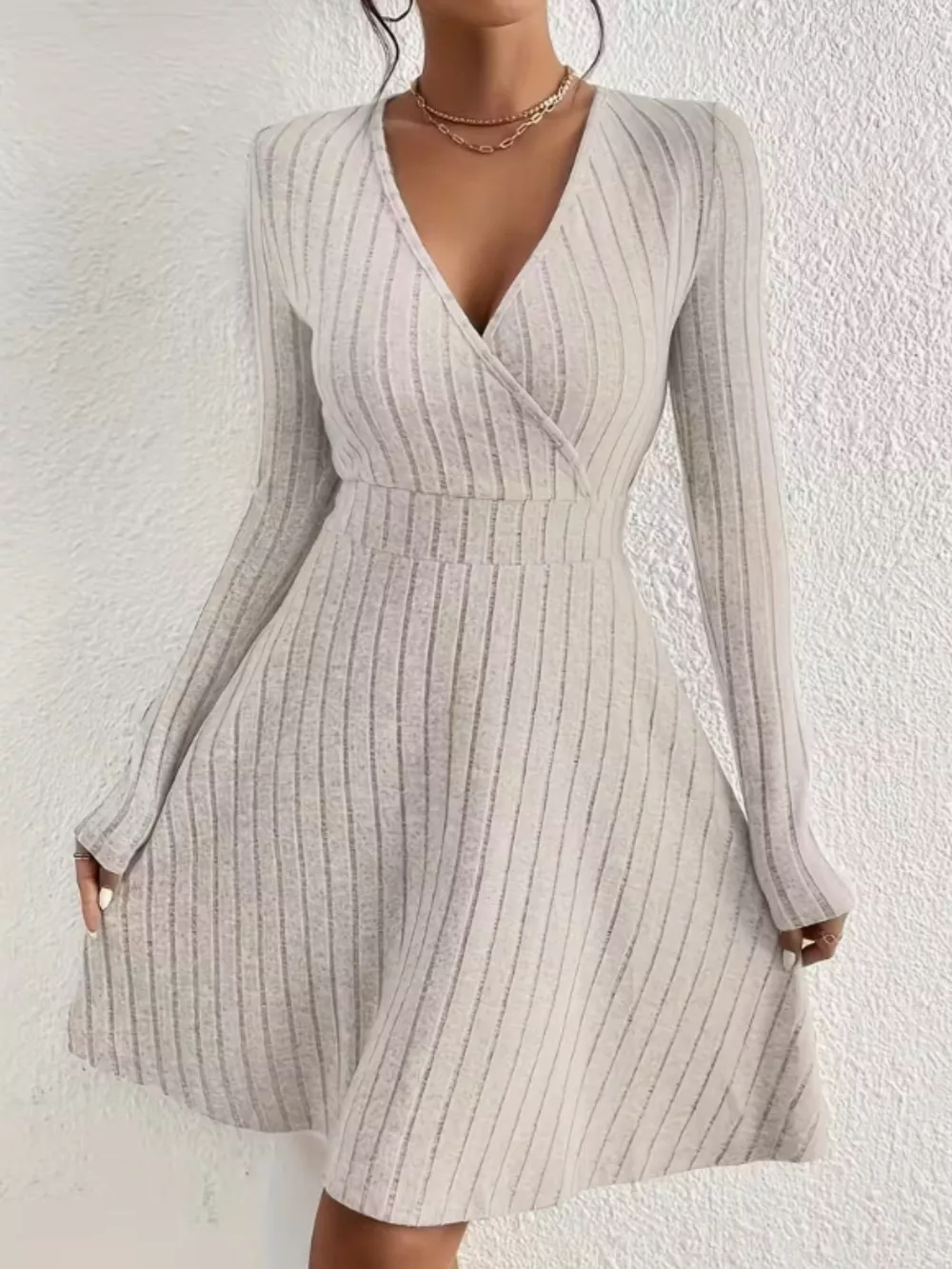 Ribbed Knit Wrap Mini Dress, image 20
