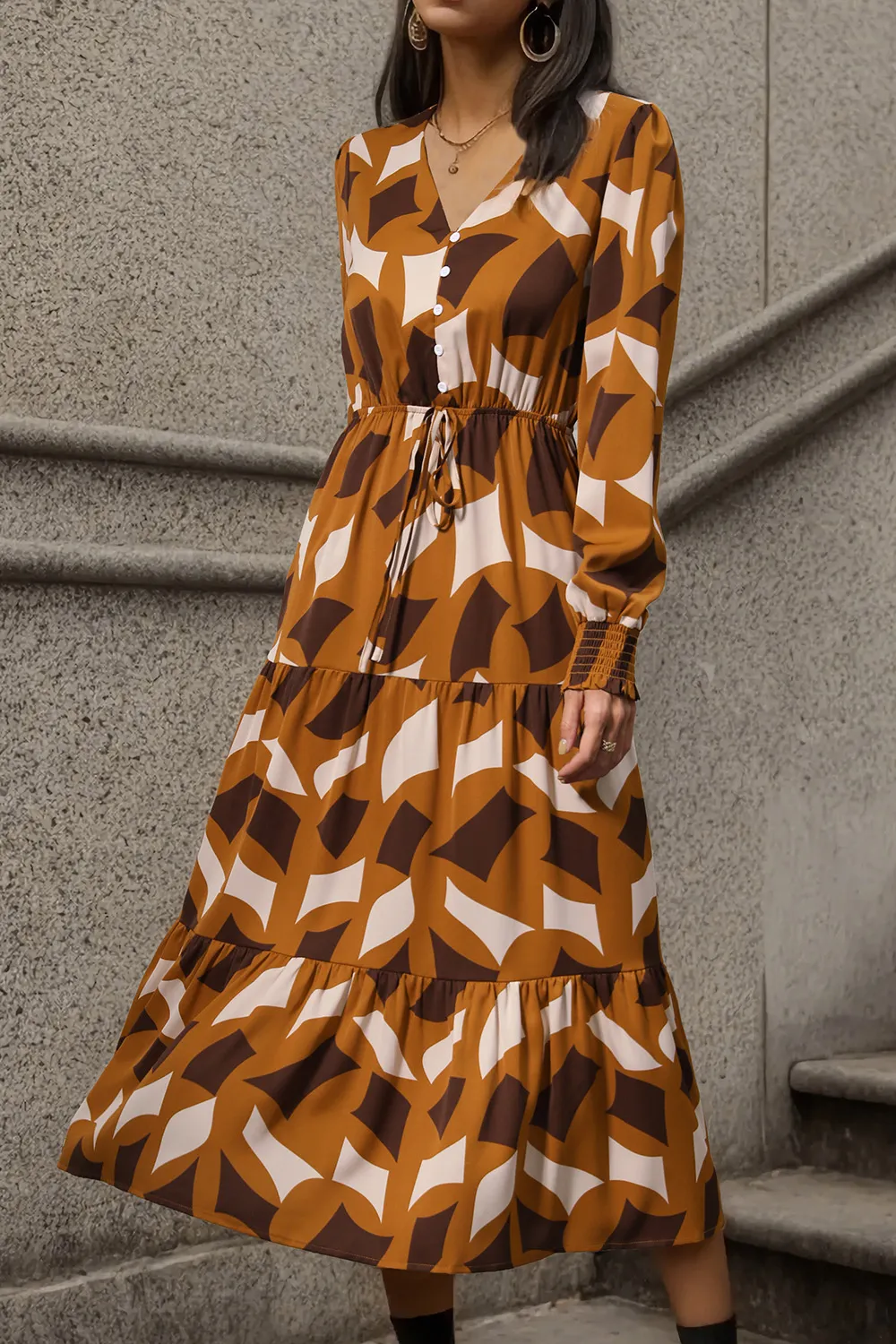 Printed Tied Pocketed Lantern Sleeve Dress, image 5