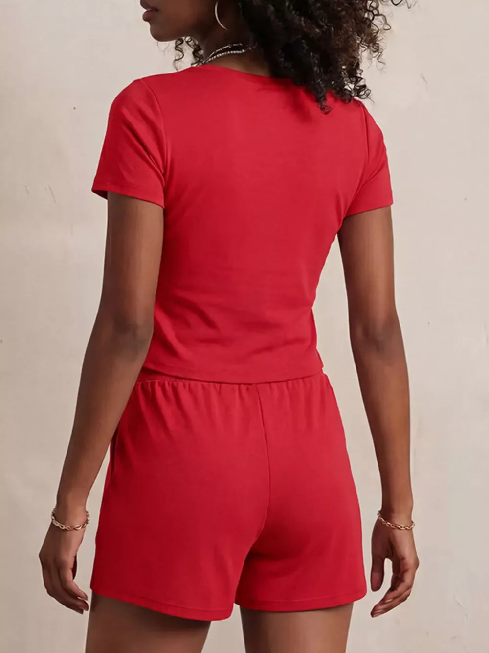 Solid Color Short Sleeve Tee and Shorts Set, image 16