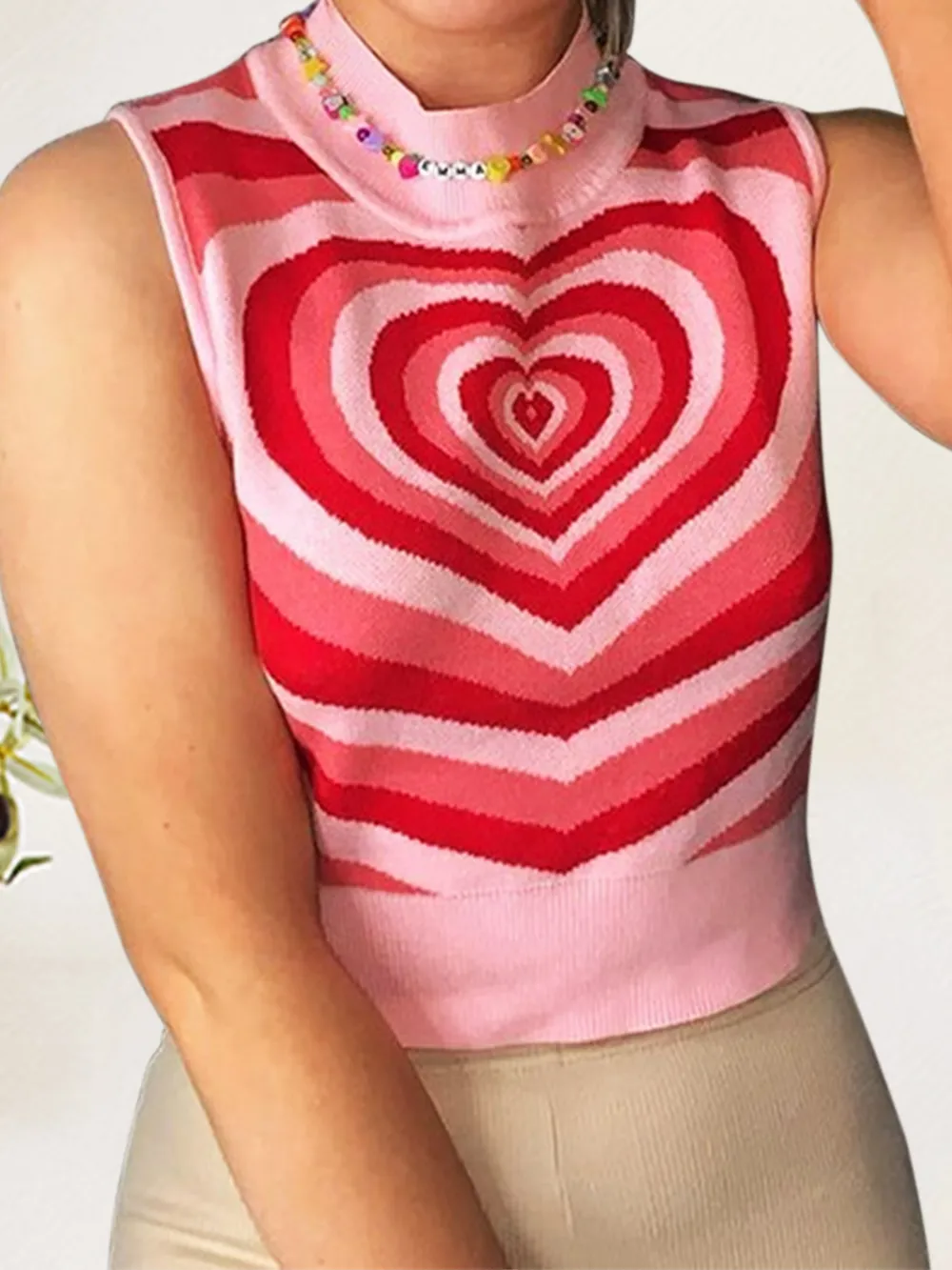 Heart Mock Neck Sweater Vest, image 2