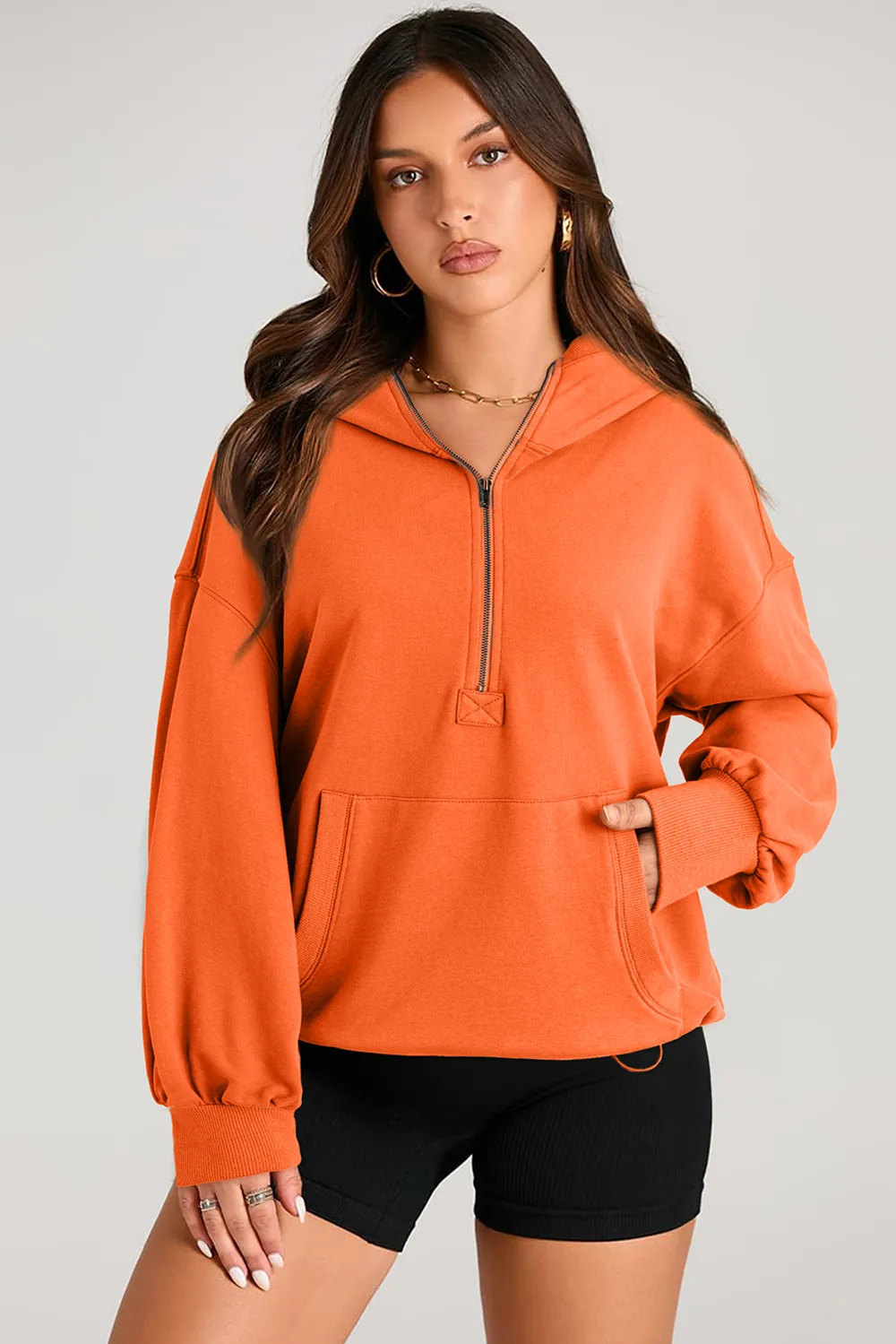 Pocketed Half Zip Long Sleeve Hoodie, image 21