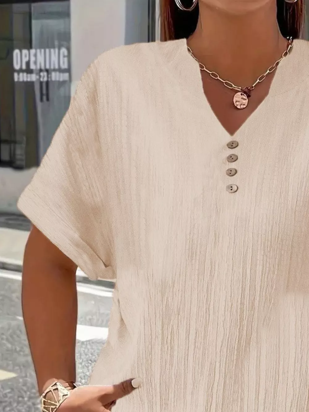 Plus Size Notched Short Sleeve Textured Top, image 12