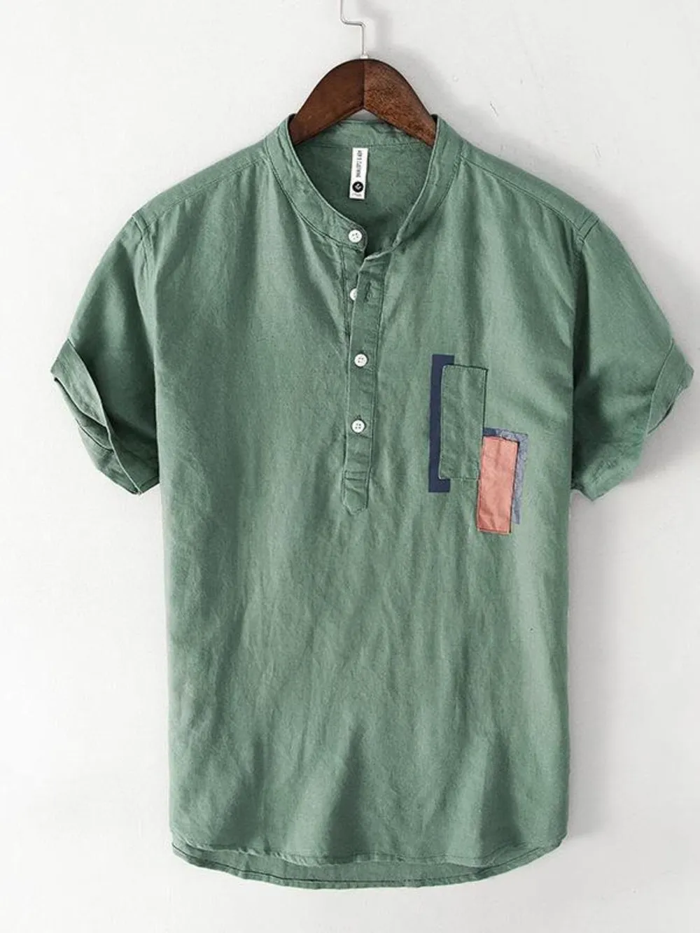 Men's Plus Size Half Button Henley T-Shirt with Contrast Detail, image 2