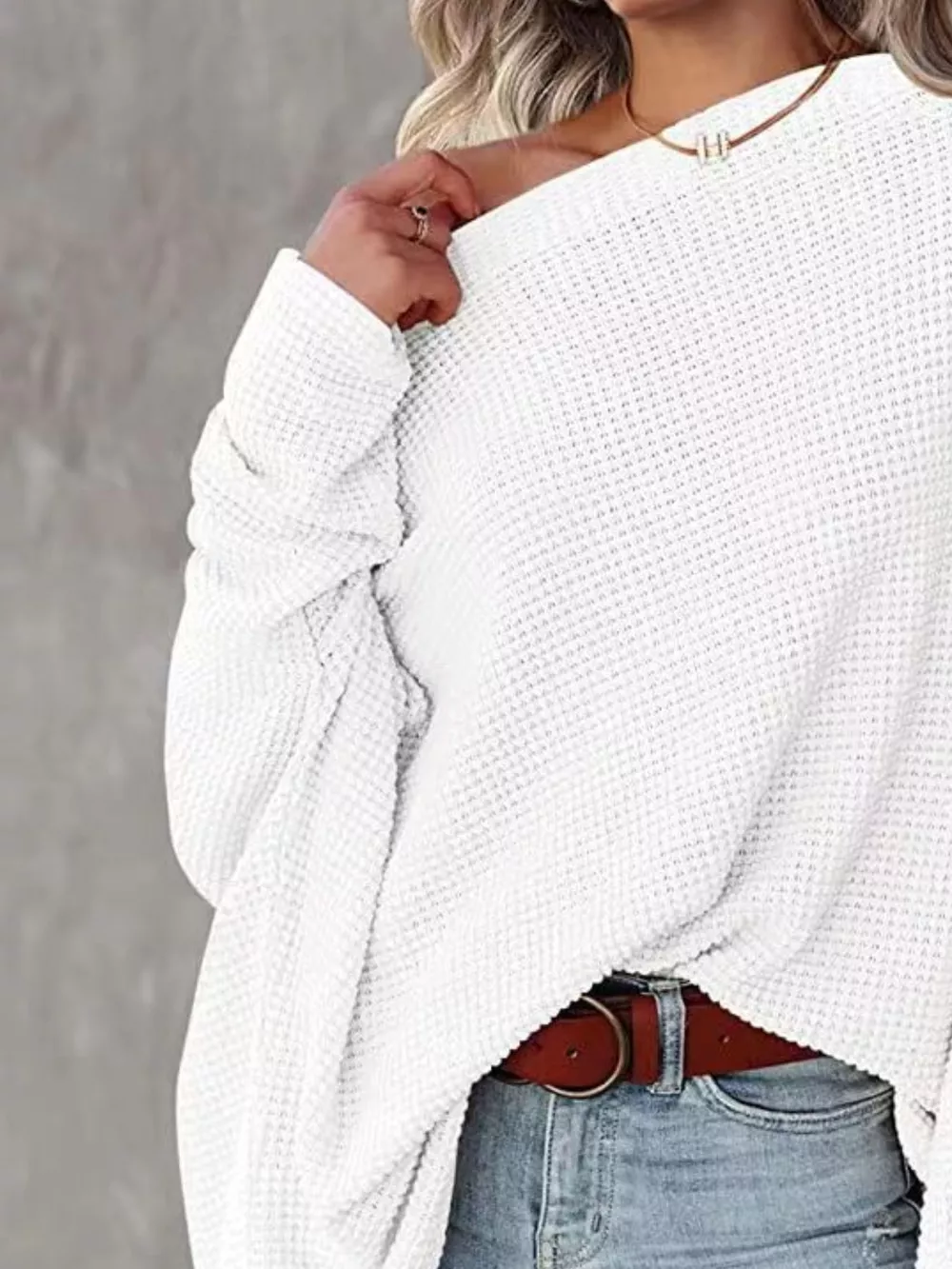 Waffle Knit Boat Neck T-Shirt, image 6