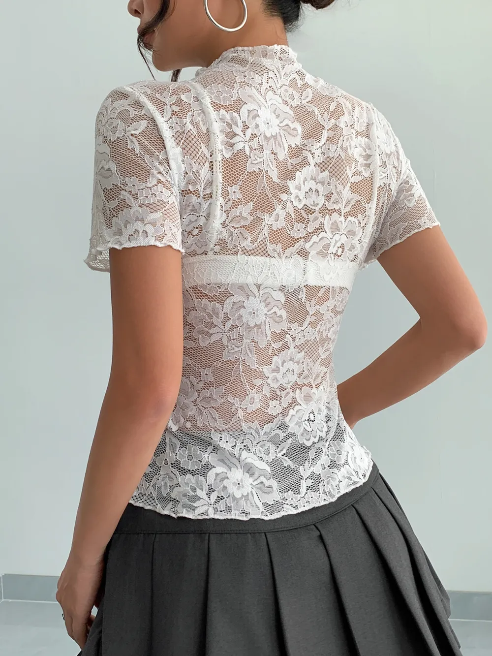 Lace Mock Neck Short Sleeve Top, image 6