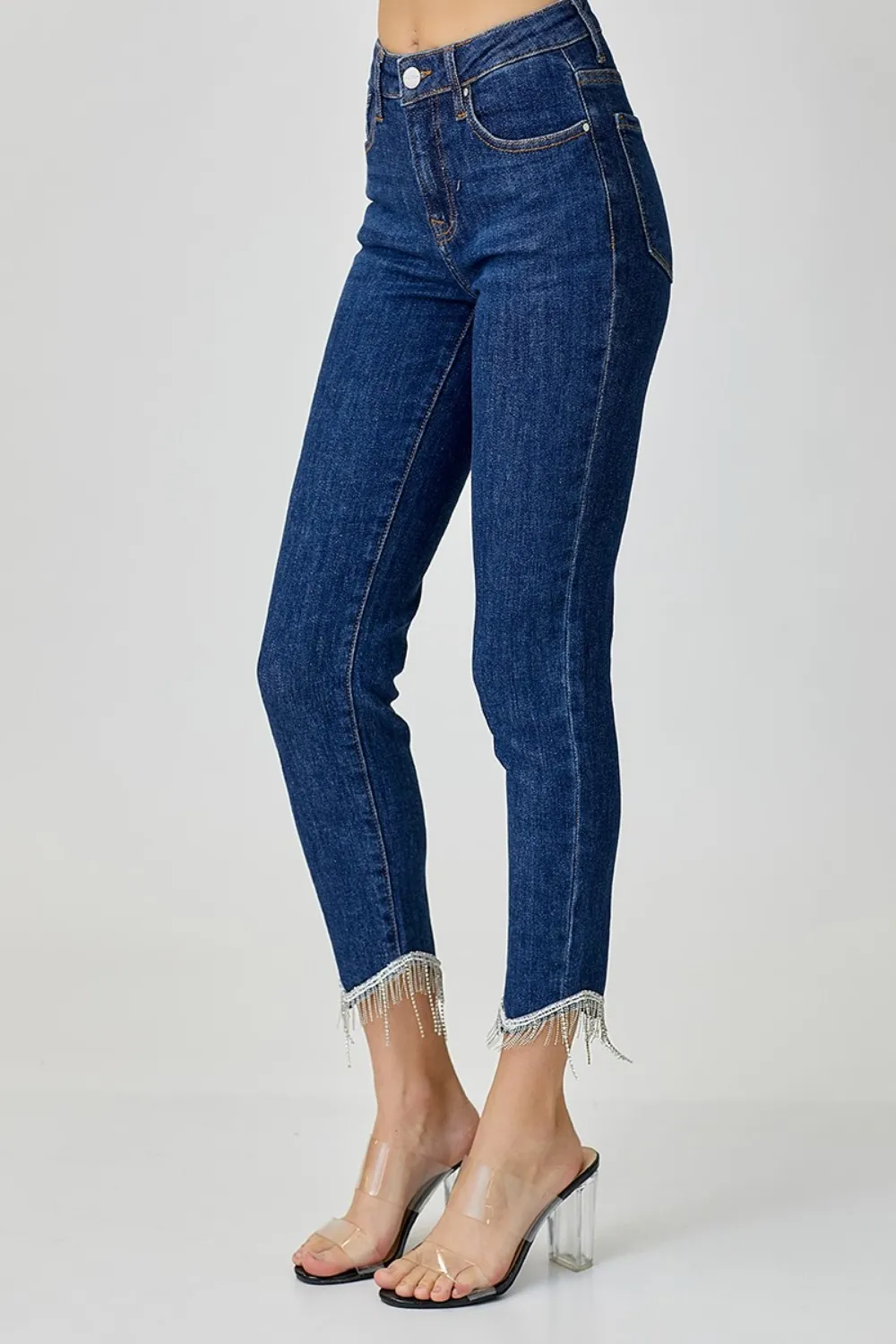 Full Size Embellished Mid Rise Crop Skinny Jeans, image 4