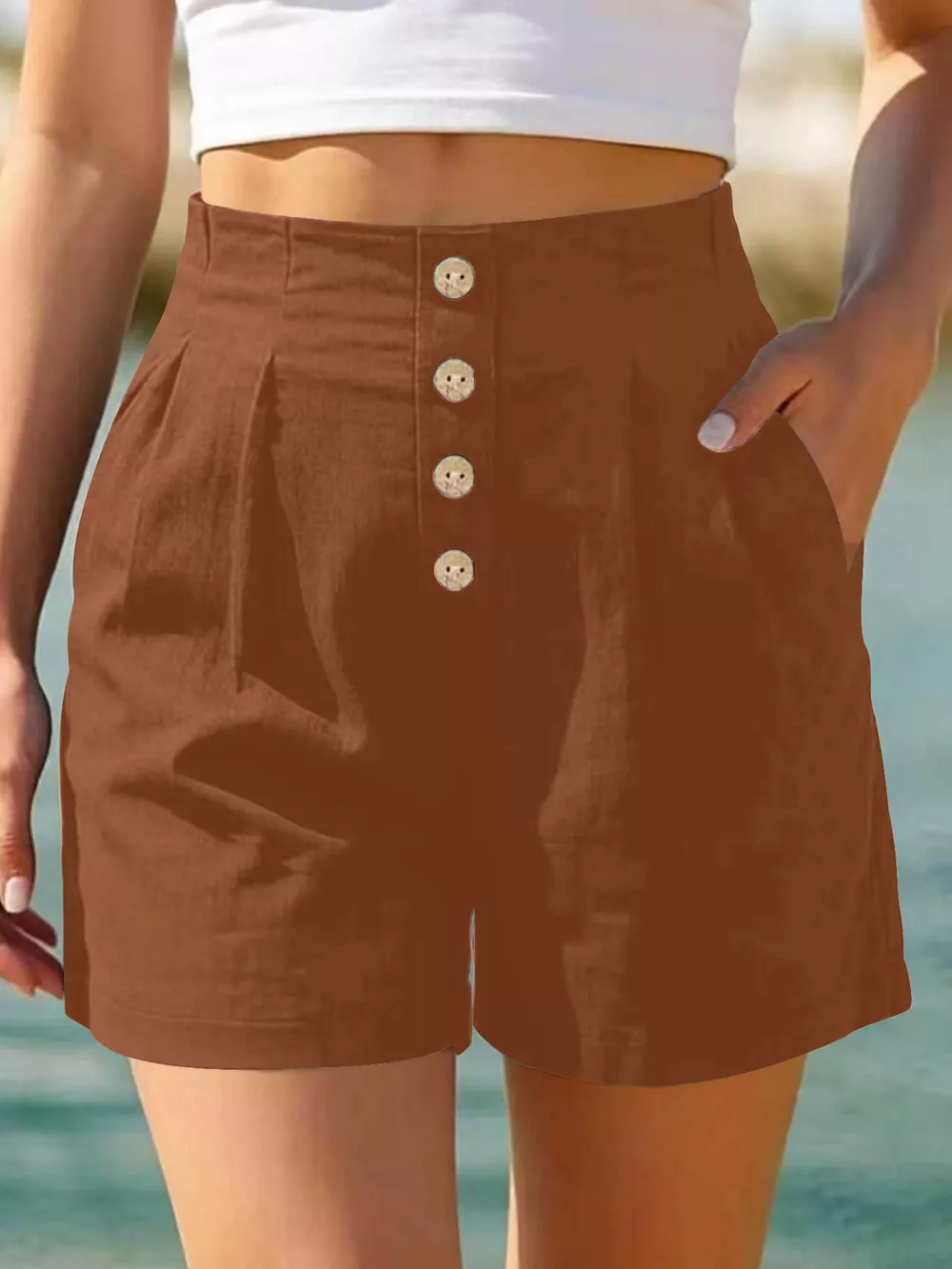 Button Fly High Waist Shorts, image 19