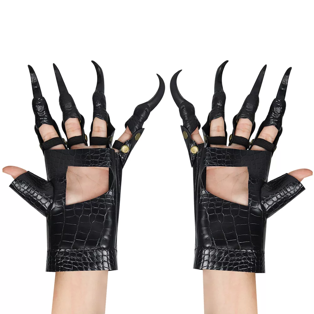 Halloween Gothic Crocodile Pattern Fingerless Claw Gloves with Rivet Accents, image 4