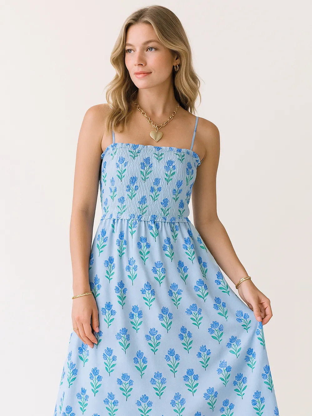Floral Smocked Adjustable Strap Midi Cami Dress