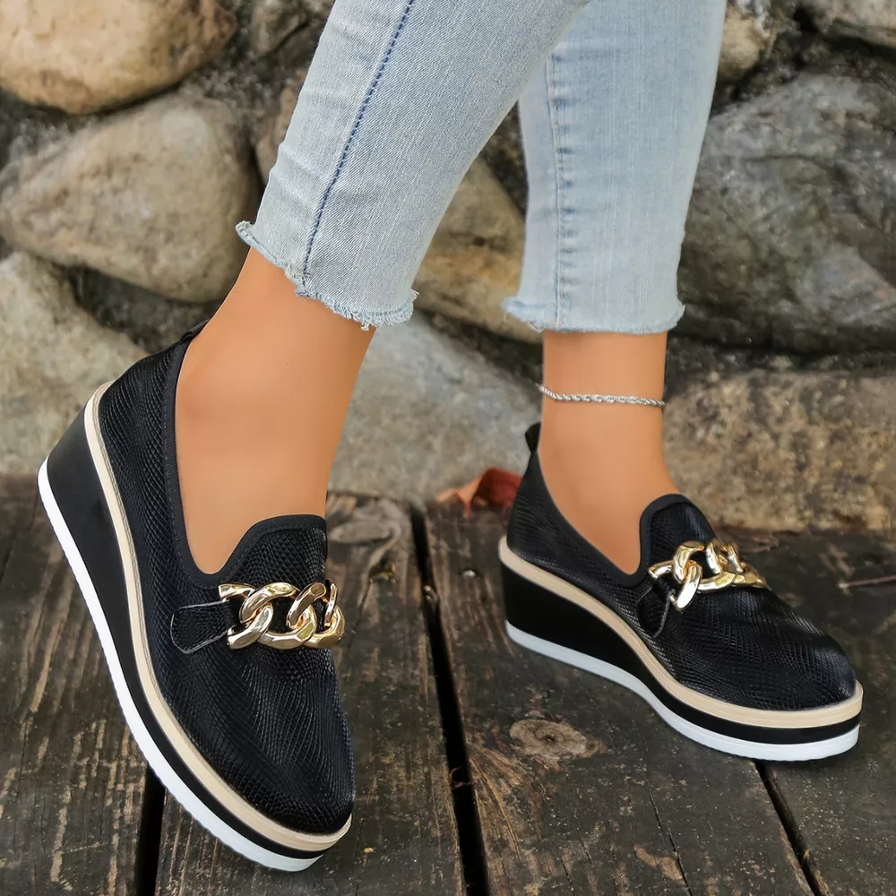 Chain Decor Wedge Loafers, image 4