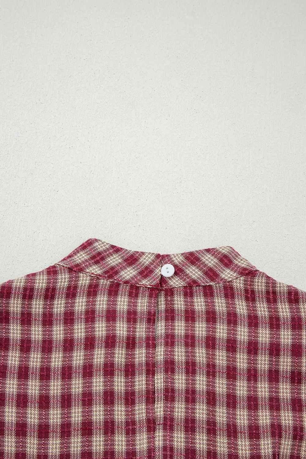 Country Plaid Long Sleeve Button Keyhole Pleated Loose Blouse, image 6