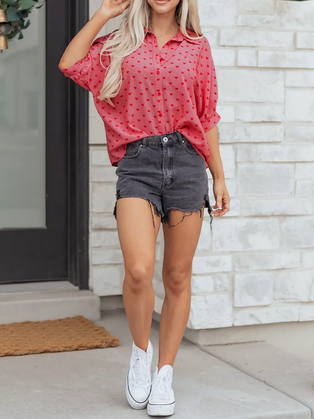 Heart Print Button-Down Shirt, image 4