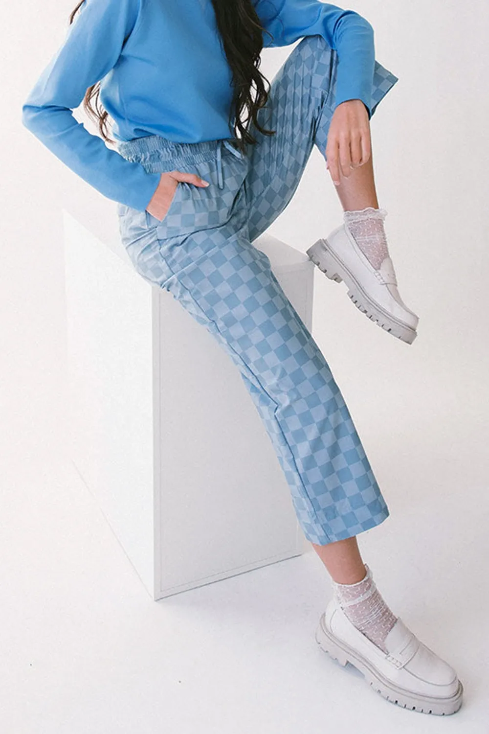 Checkered Elastic High Waist Loose Casual Pants, image 5
