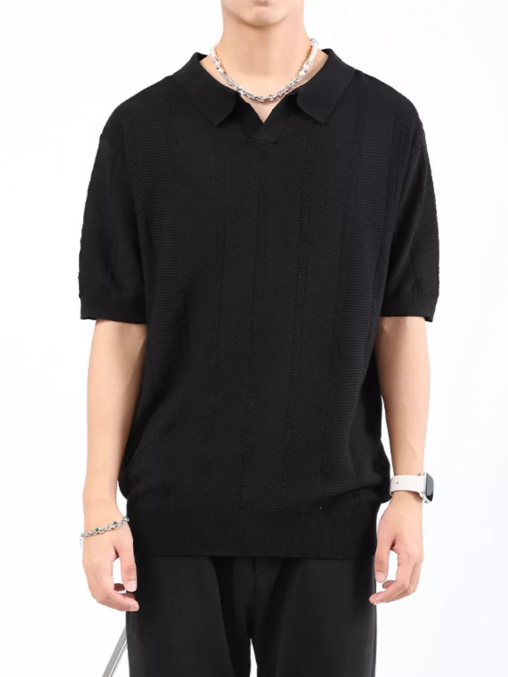 Men's Plus Size Textured Knit Slim Fit Polo