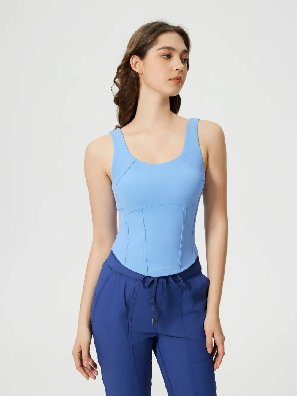 Round Neck Wide Strap Active Tank with Detachable Chest Pads, image 7