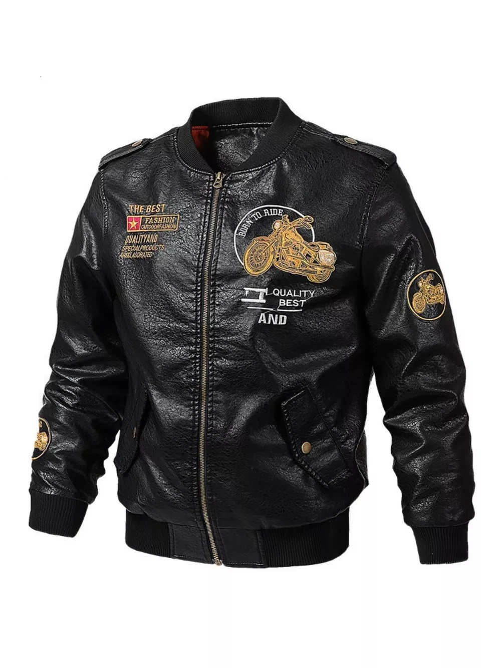 Men's Plus Size Zip Up Long Sleeve Motorcycle Jacket, image 2